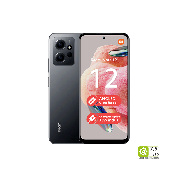XIAOMI Redmi Note 12 4G (4Go / 128Go) Gris Onyx XIAOMI Redmi Note 12 4G (4Go / 128Go) Gris Onyx