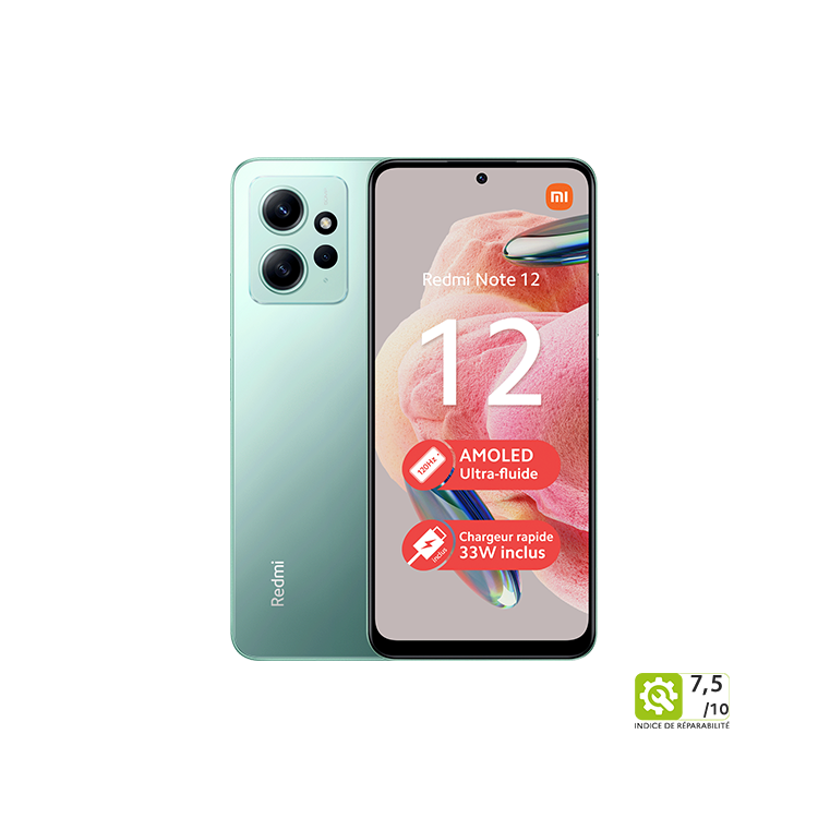 XIAOMI Redmi Note 12 4G (4Go / 128Go) Vert Menthe XIAOMI Redmi Note 12 4G (4Go / 128Go) Vert Menthe